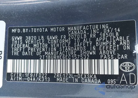 2014 Toyota Corolla S from USA, damaged, VIN 2T1BURHE6EC157532